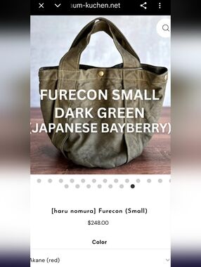 Haru Namura Furecon Small Canvas Tote — Dark Green NWT